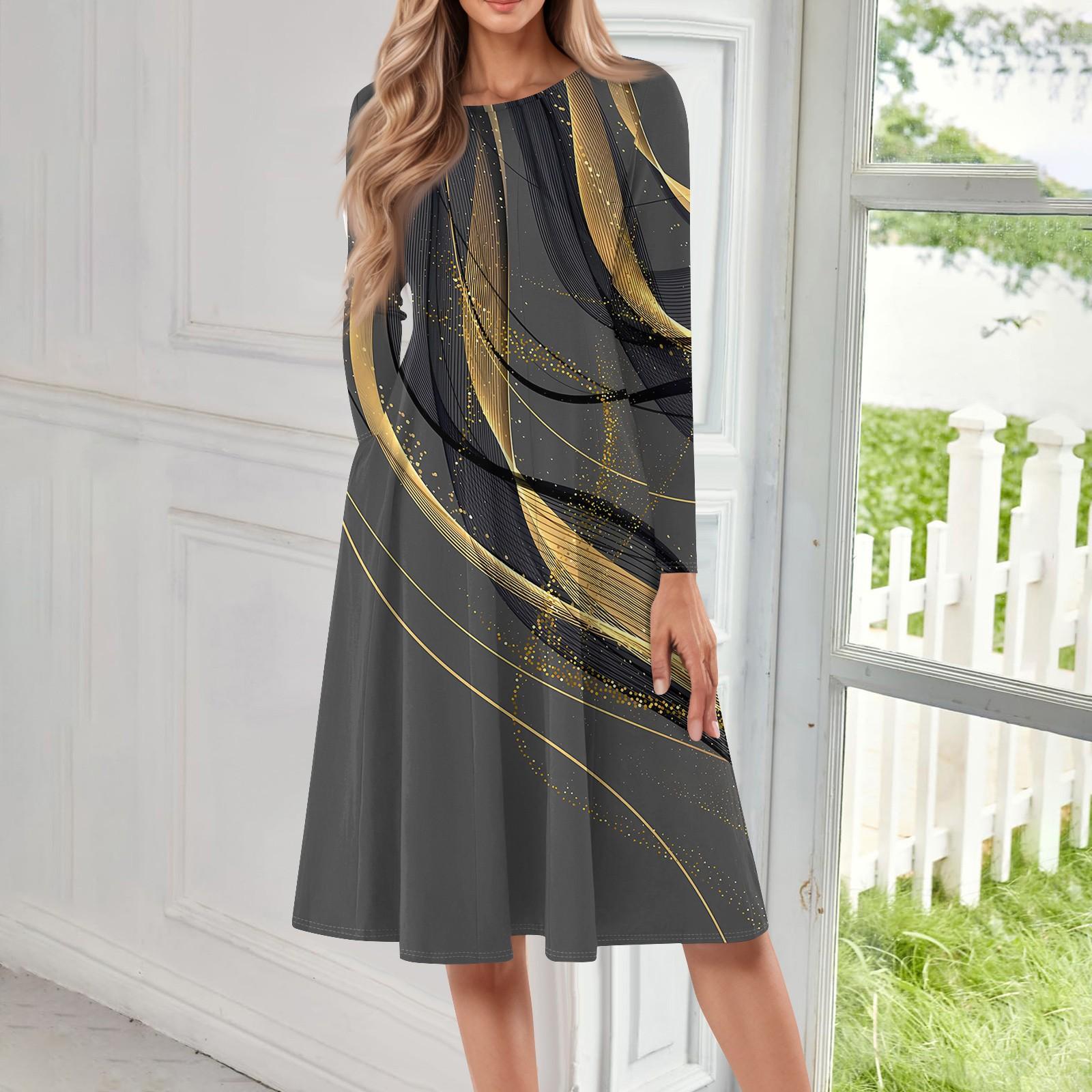 Женское повседневное модное платье миди с круглым вырезом и длинными рукавами XL золотой
Женское повседневное модное платье миди с круглым вырезом и длинными рукавами XL золотой