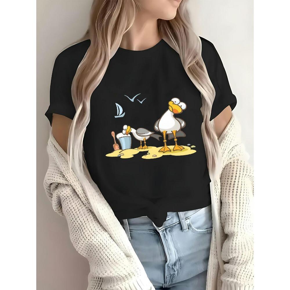 Women s Casual Short-Sleeve Round-Neck TShirt Black Playful Cartoon Seagulls Beach Scene Print Sleeved Tops S
Women s Casual Short-Sleeve Round-Neck TShirt Black Playful Cartoon Seagulls Beach Scene Print Sleeved Tops S