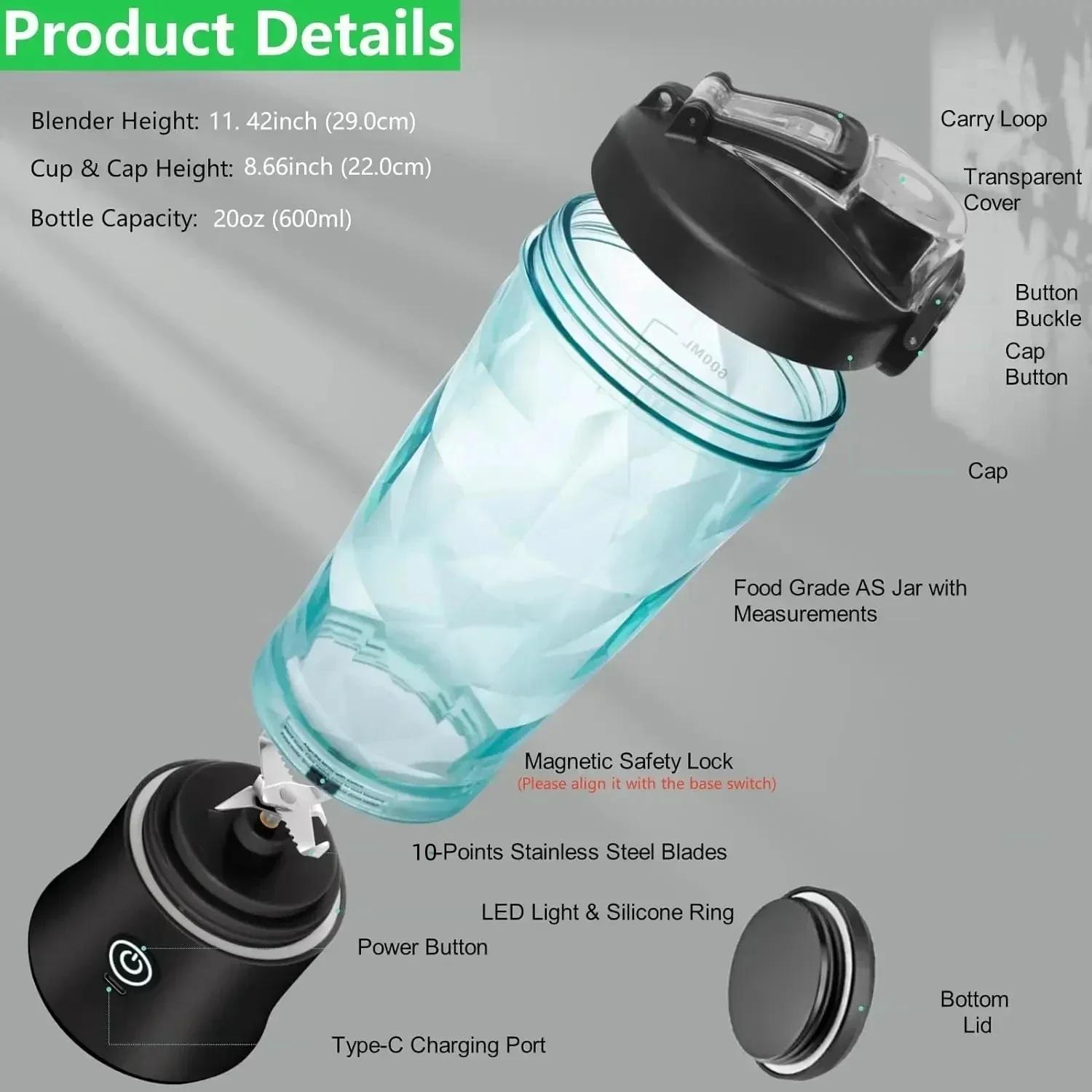 New 4000mAh Portable Juicer Cup 600ML 10-Leaf Blade Powerful Motor Mini Blender for Shakes Smoothis Blender Mixer Cup Outdoor
New 4000mAh Portable Juicer Cup 600ML 10-Leaf Blade Powerful Motor Mini Blender for Shakes Smoothis Blender Mixer Cup Outdoor
