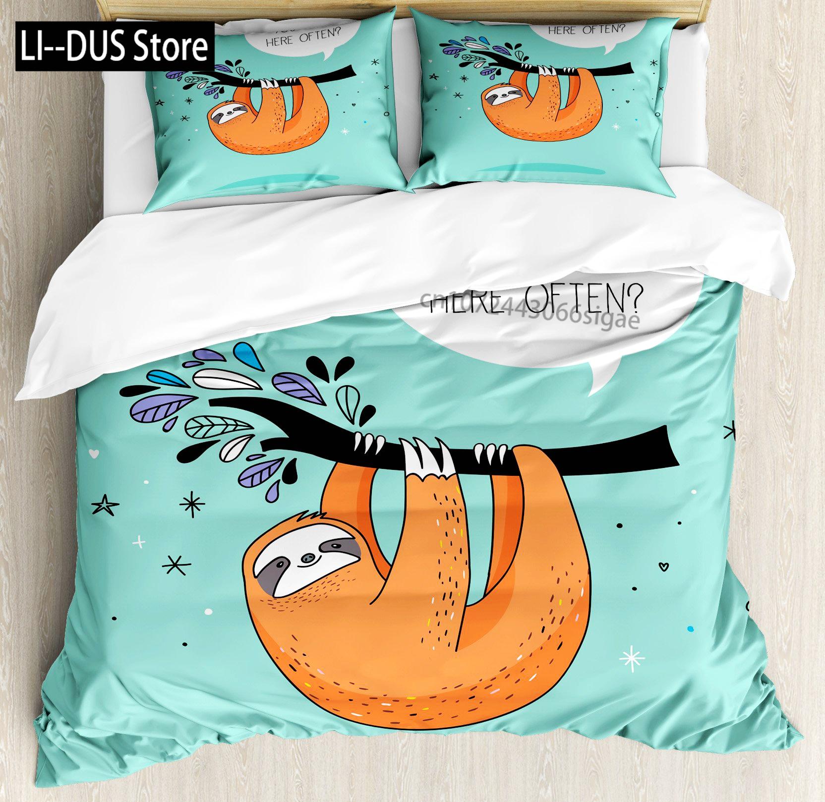Sloth Duvet Cover Set, Cartoon Character Sleeping on Branch Decorative 3 Piece Bedding Set with 2 Pillow Shams, Queen Full Size EU single(135x200cm)
Sloth Duvet Cover Set, Cartoon Character Sleeping on Branch Decorative 3 Piece Bedding Set with 2 Pillow Shams, Queen Full Size EU single(135x200cm)