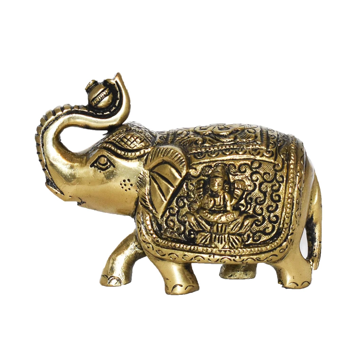 Goddess Laxmi Maa Carving Brass Maharaja Elephant Idols With Trunk Up, Gold
Goddess Laxmi Maa Carving Brass Maharaja Elephant Idols With Trunk Up, Gold