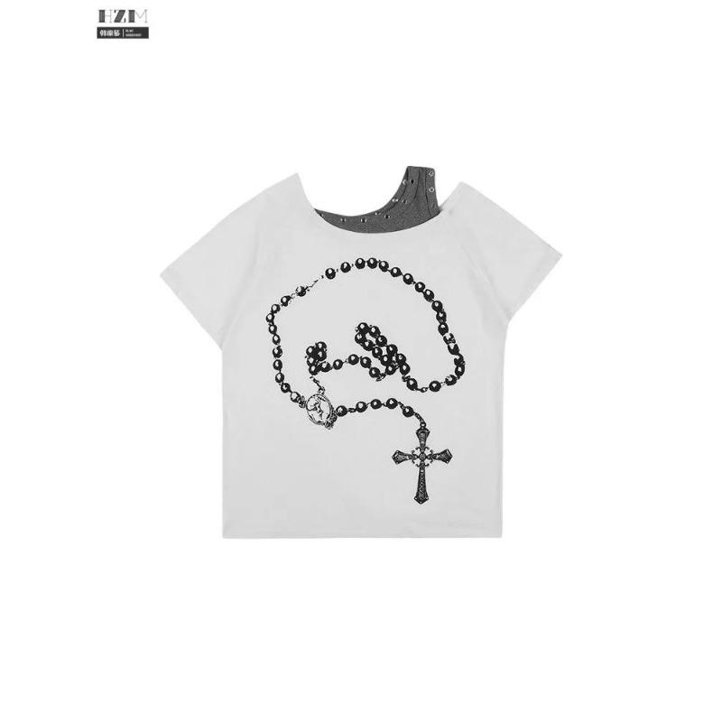 Women s White Off Shoulder T-Shirt with Black Chain Print Short Sleeve Oversized Top S білий
Women s White Off Shoulder T-Shirt with Black Chain Print Short Sleeve Oversized Top S білий