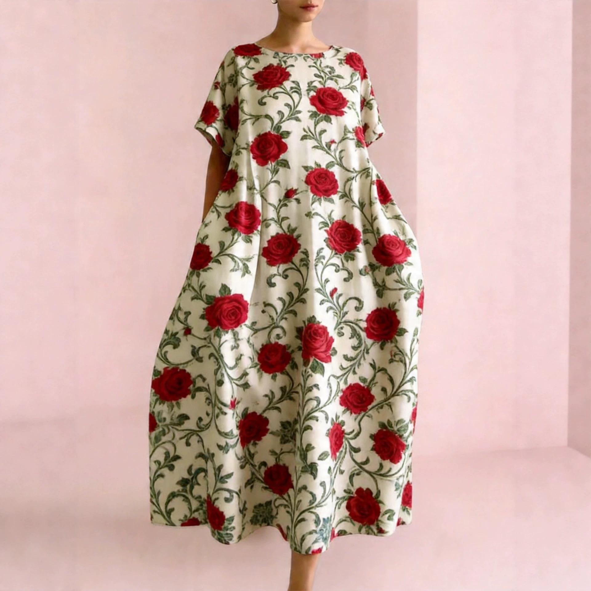 Women s Summer Vacation Style Watercolor Floral Print Midi Dress Round Neck Short Sleeve Loose Casual Beach Dress with Pockets S красный
Women s Summer Vacation Style Watercolor Floral Print Midi Dress Round Neck Short Sleeve Loose Casual Beach Dress with Pockets S красный