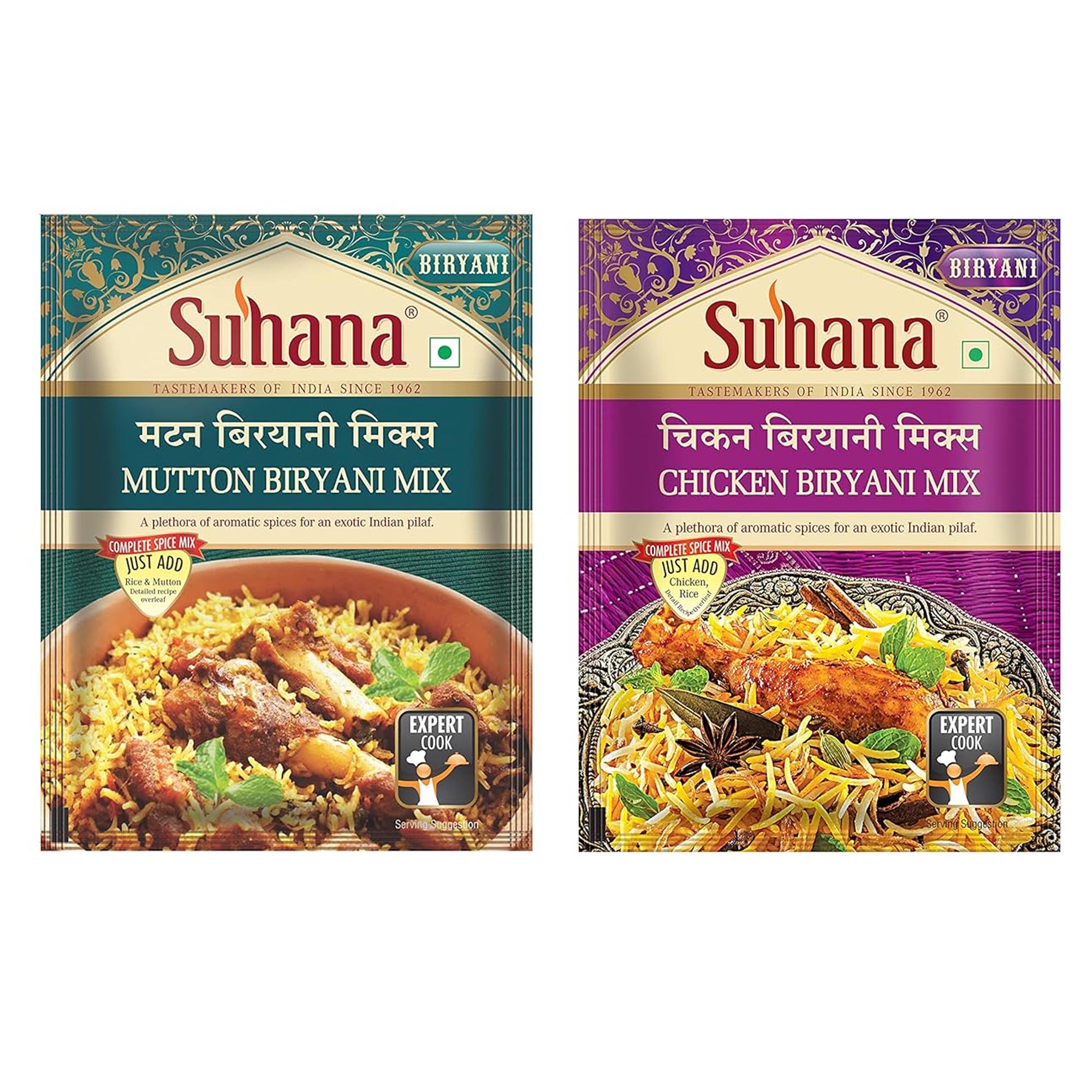 Suhana Biryani Spice Mix Combo Pack of 6 (Mutton & Chicken) 50g Each | Easy Restaurant Style Biryani Masala Cooking
Suhana Biryani Spice Mix Combo Pack of 6 (Mutton & Chicken) 50g Each | Easy Restaurant Style Biryani Masala Cooking