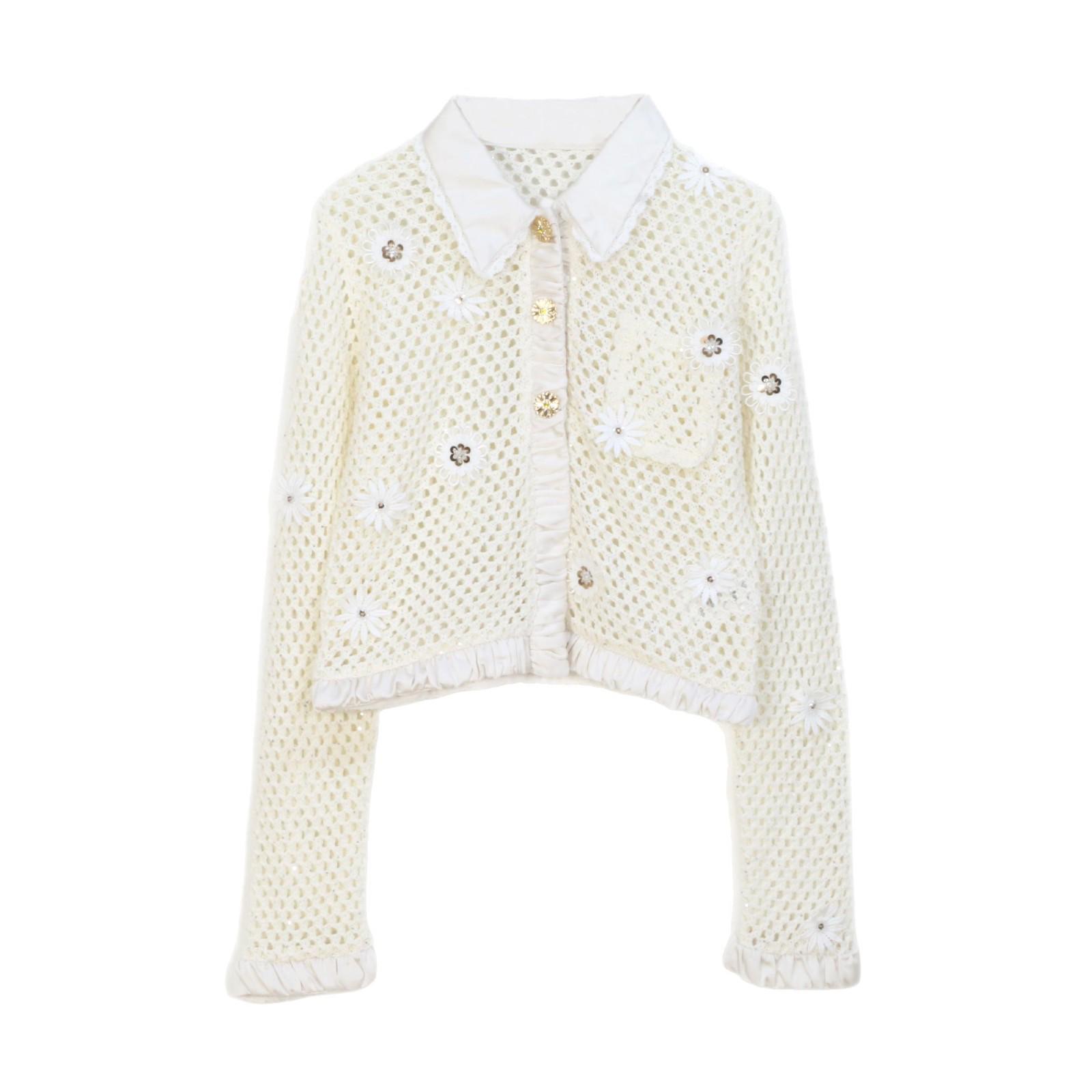 Korean Sweet Scalloped Lace Cutout Knit Cardigan - Floral Short Jacket for Spring/Summer L
Korean Sweet Scalloped Lace Cutout Knit Cardigan - Floral Short Jacket for Spring/Summer L