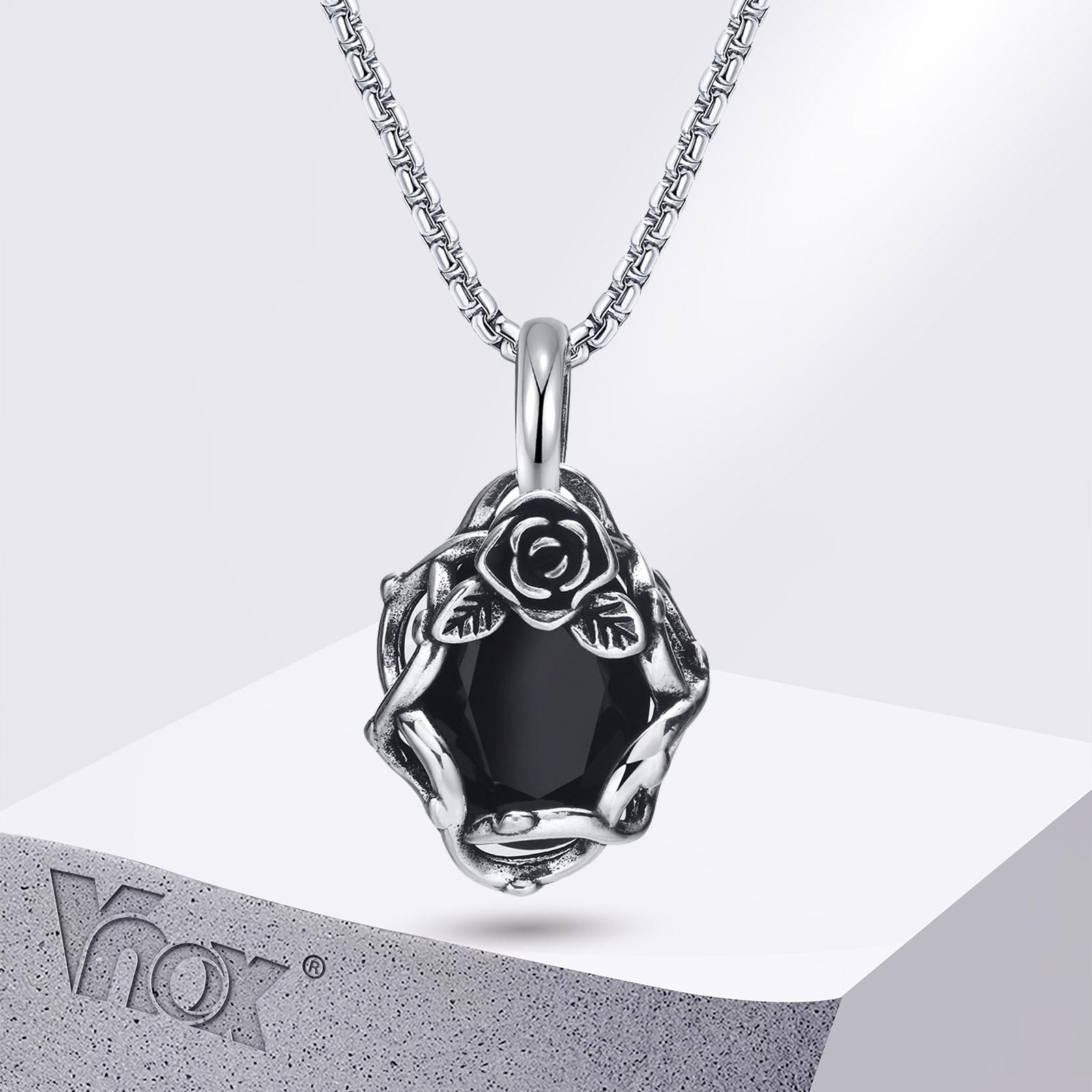 Vnox Goth Black Stone Rose Necklaces for Men Women, Thorn Flower Pendant with Box Chain, Retro Dark Collar Jewelry 50cm
Vnox Goth Black Stone Rose Necklaces for Men Women, Thorn Flower Pendant with Box Chain, Retro Dark Collar Jewelry 50cm