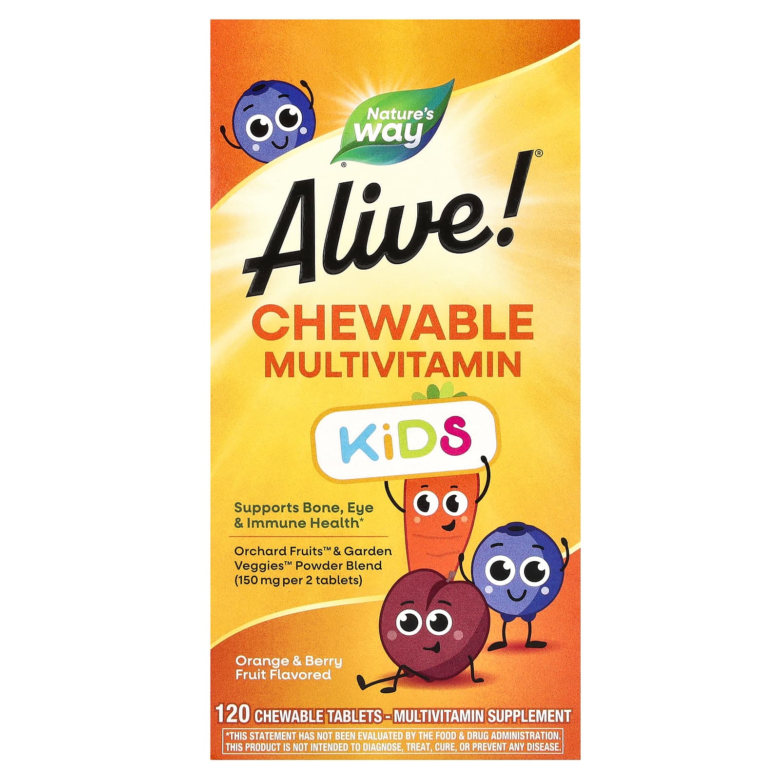 Nature s Way, Alive! Chewable multivitamin for children, orange & berry fruit flavor, 120 chewable tablets
Nature s Way, Alive! Chewable multivitamin for children, orange & berry fruit flavor, 120 chewable tablets