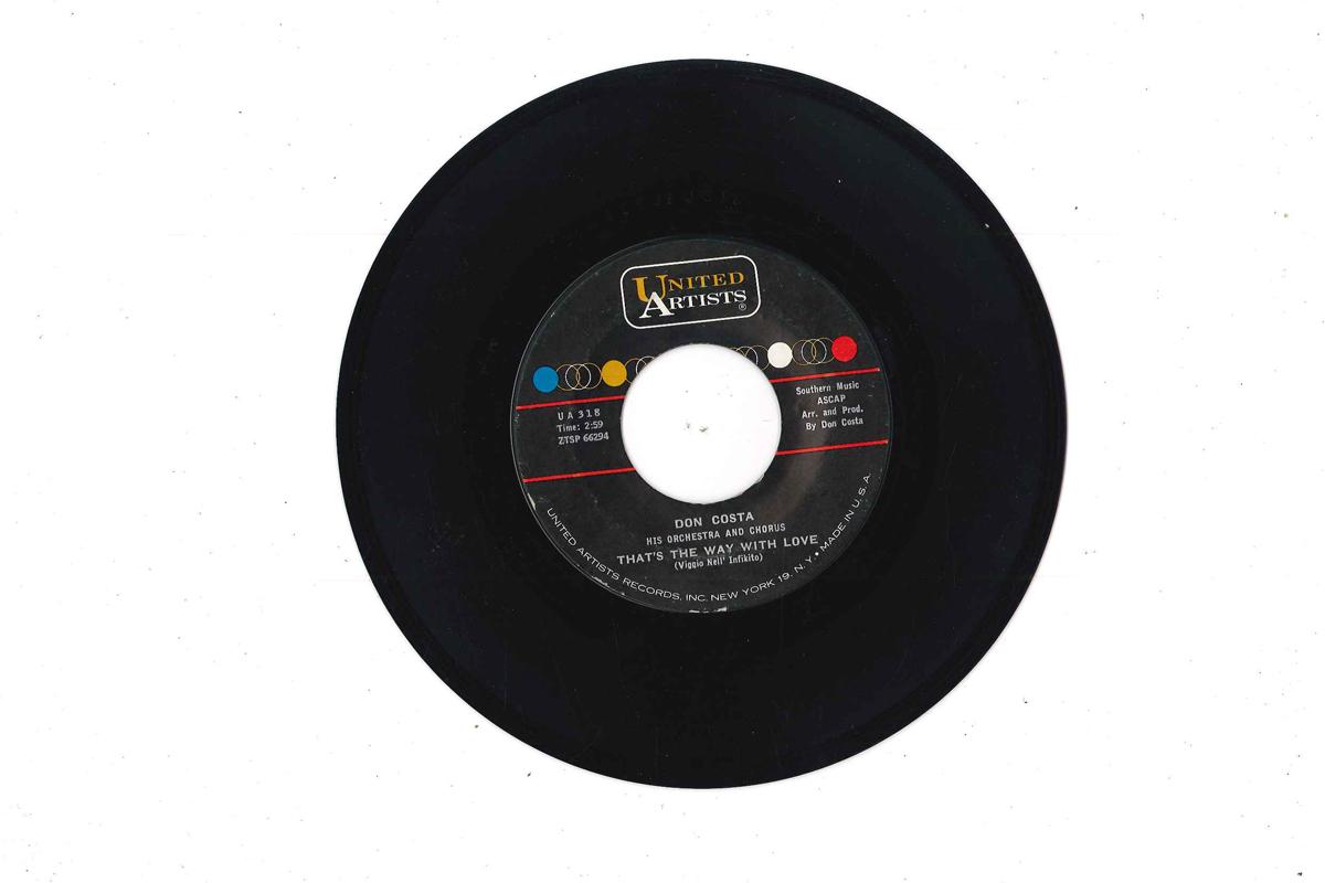 7inch Record DON COSTA LA SUA ORCHESTRA E CORO - Thats The Way With Love UA318 UNITED ARTISTS 1961 Italy Pop Used
7inch Record DON COSTA LA SUA ORCHESTRA E CORO - Thats The Way With Love UA318 UNITED ARTISTS 1961 Italy Pop Used