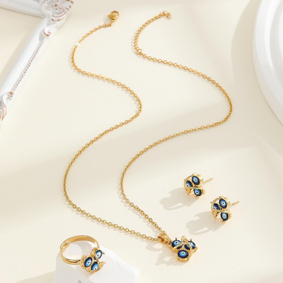 Простой модный комплект ожерелья и серег с дизайном «глаз дьявола», универсальное кольцо на указательный палец
Простой модный комплект ожерелья и серег с дизайном «глаз дьявола», универсальное кольцо на указательный палец
