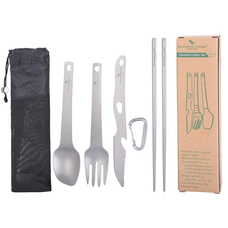 Boundless Voyage titanium cutlery set Fork/Spoon/Knife/Chopsticks lightweight compact Convenient to carry camp outdoor Comes with dedicated storage
Boundless Voyage titanium cutlery set Fork/Spoon/Knife/Chopsticks lightweight compact Convenient to carry camp outdoor Comes with dedicated storage
