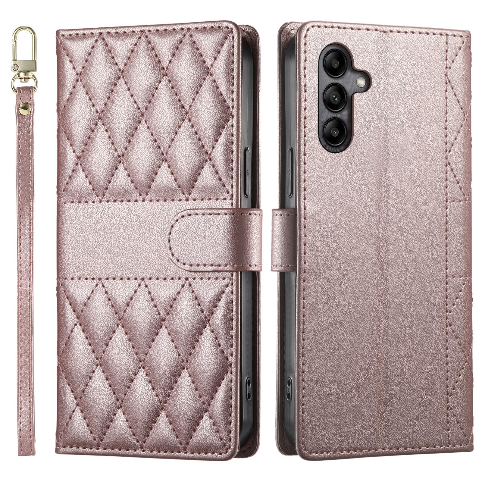 For Samsung Galaxy A05s 4G Case Rhombus Stitching Wallet Stand Leather Phone Cover with Long/Short Strap Rose Gold
For Samsung Galaxy A05s 4G Case Rhombus Stitching Wallet Stand Leather Phone Cover with Long/Short Strap Rose Gold