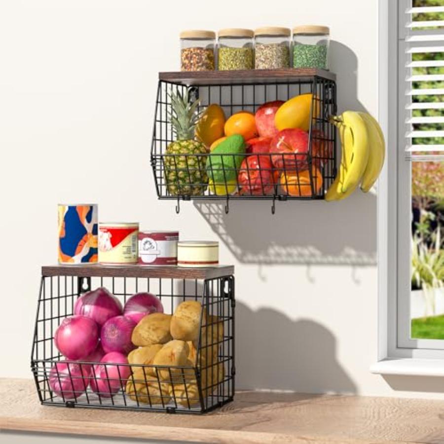 2 Tier Stackable Wire Fruit Basket with Wood Lid for Kitchen Counter Wall Mounted Hanging Storage Basket with 4 Banana Hanger H United States
2 Tier Stackable Wire Fruit Basket with Wood Lid for Kitchen Counter Wall Mounted Hanging Storage Basket with 4 Banana Hanger H United States