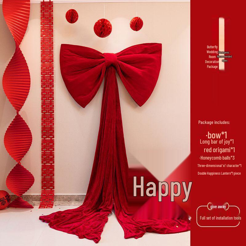 Большой красный бархатный свадебный бант, набор для украшения изголовья для спальни жениха и невесты
Большой красный бархатный свадебный бант, набор для украшения изголовья для спальни жениха и невесты
