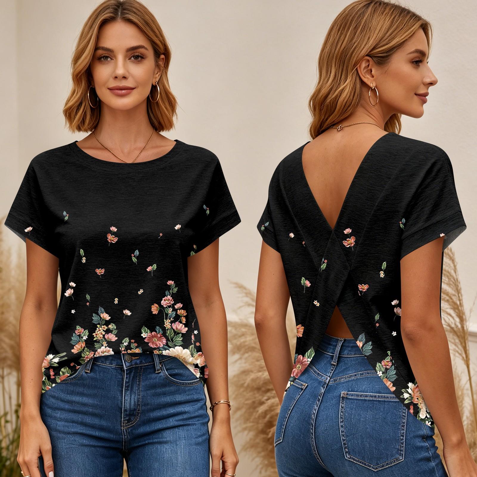 Womens Floral Print Short Sleeve T Shirt Cross Back Open Back Tee Casual Summer Top Lightweight Breathable Fabric XL
Womens Floral Print Short Sleeve T Shirt Cross Back Open Back Tee Casual Summer Top Lightweight Breathable Fabric XL