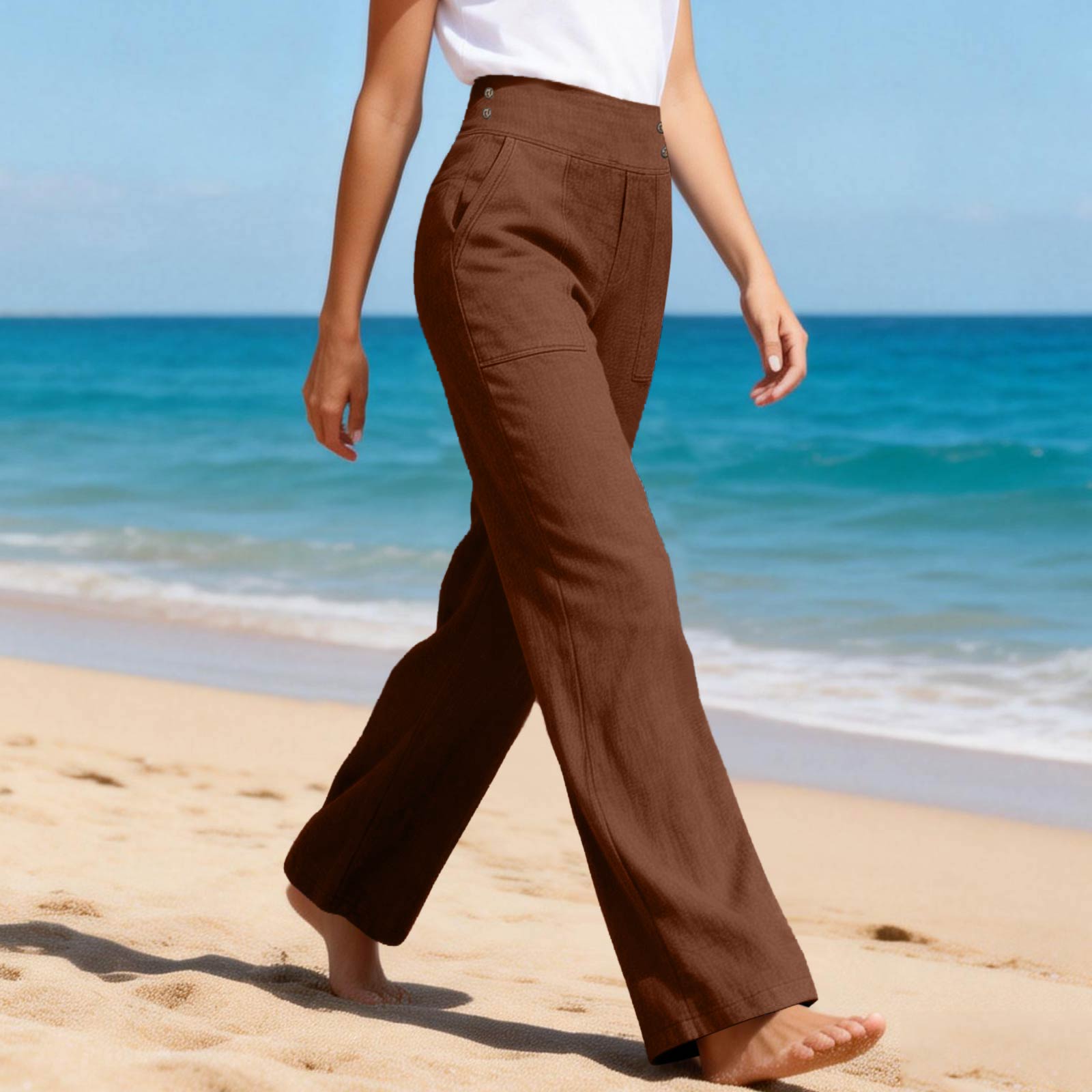 Women High Waist Wide Leg Linen Pants Loose Fit Trousers with Pockets Elastic Waistband Casual Straight Leg Design L кофейный
Women High Waist Wide Leg Linen Pants Loose Fit Trousers with Pockets Elastic Waistband Casual Straight Leg Design L кофейный