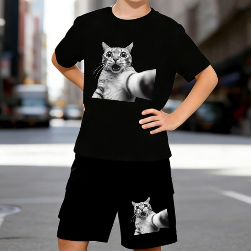 Boys 2 Piece Cartoon Cat Printed outfit, Short Sleeve T-Shirt and Shorts Set for Kids Age 5-14,White, Black Sporty Casual Summer Clothes 5-6 Years чёрный
Boys 2 Piece Cartoon Cat Printed outfit, Short Sleeve T-Shirt and Shorts Set for Kids Age 5-14,White, Black Sporty Casual Summer Clothes 5-6 Years чёрный