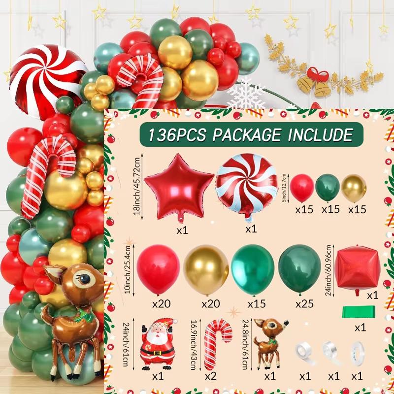 136pcs Christmas Balloon Arch Kit,suitable for Christmas Celebrations, New Year Celebrations, Show Decorations, Birthday Parties other
136pcs Christmas Balloon Arch Kit,suitable for Christmas Celebrations, New Year Celebrations, Show Decorations, Birthday Parties other