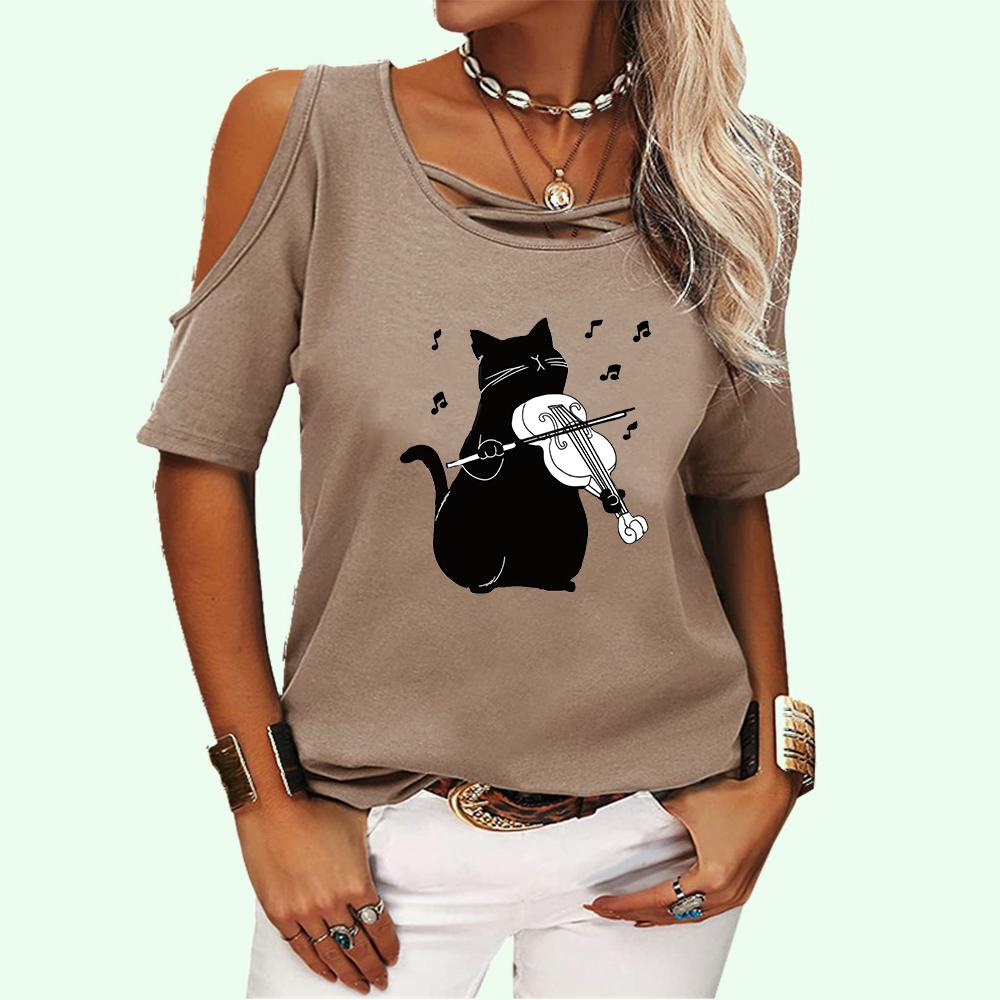 Женская мода с круглым вырезом и коротким рукавом, летняя повседневная футболка с открытыми плечами, пуловер, женская футболка с принтом кота S розовый
Женская мода с круглым вырезом и коротким рукавом, летняя повседневная футболка с открытыми плечами, пуловер, женская футболка с принтом кота S розовый