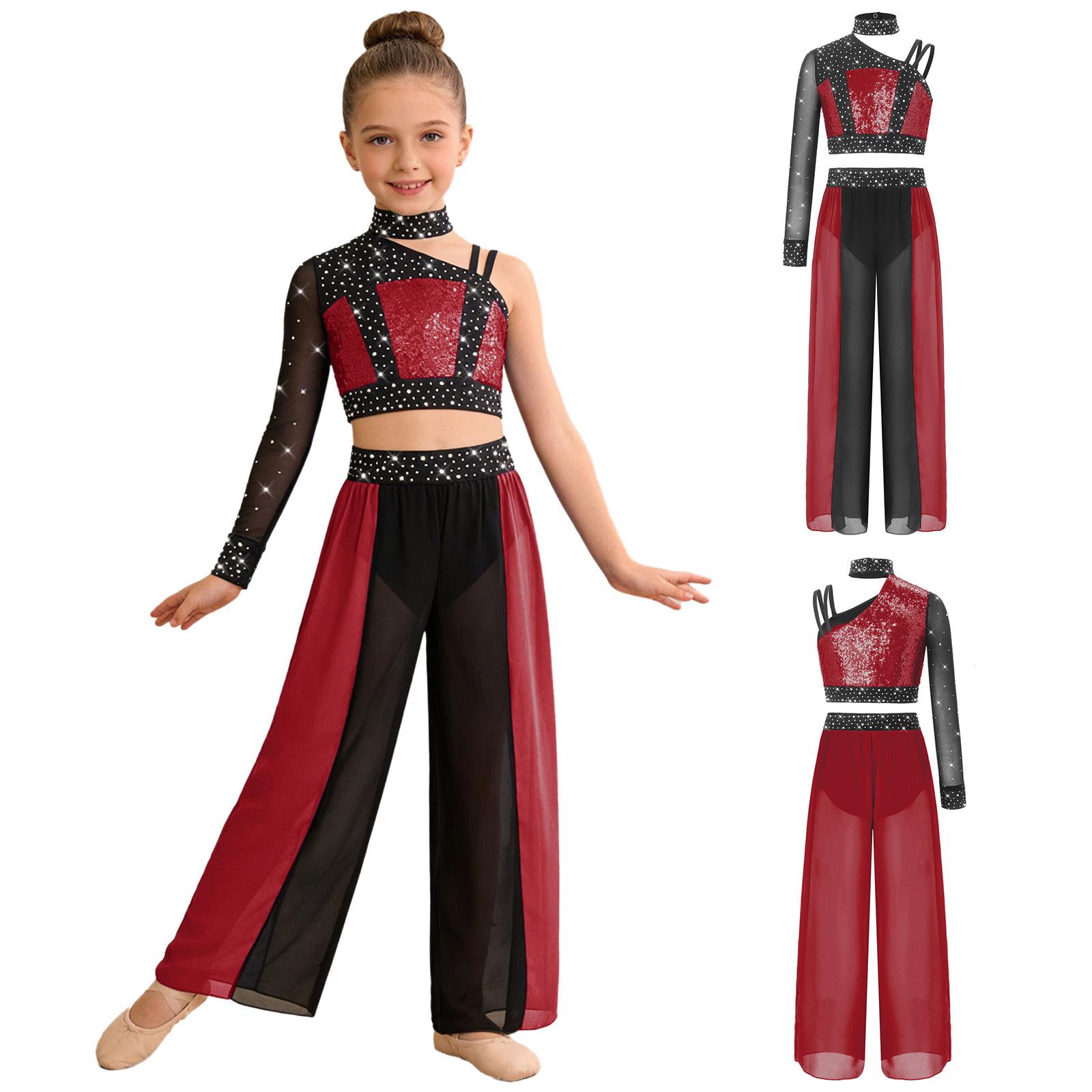 Girls Mesh Long Sleeve Shiny Sequins Crop Top Split Flowy Chiffon Pants Lyrical Dance Set 5-6 Years бордовий
Girls Mesh Long Sleeve Shiny Sequins Crop Top Split Flowy Chiffon Pants Lyrical Dance Set 5-6 Years бордовий