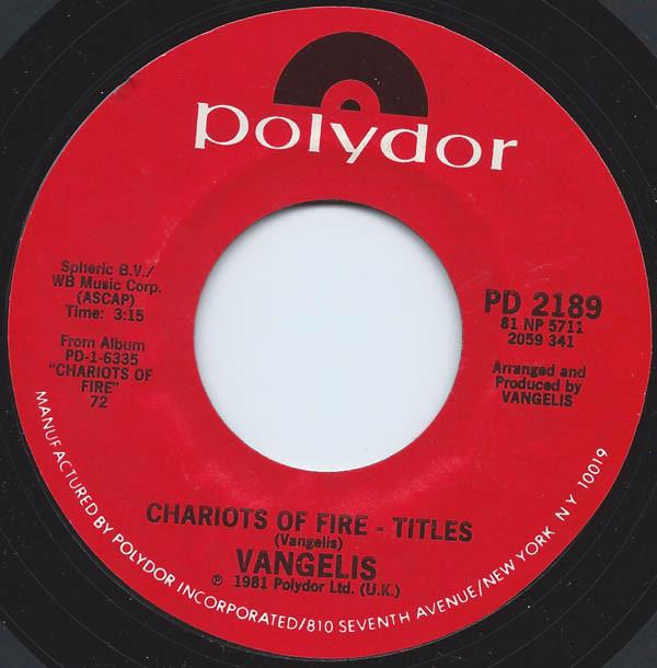 7inch Record VANGELIS - Chariots Of Fire - Titles PD2189 Polydor 1981 US Soundtracks & Musicals Used
7inch Record VANGELIS - Chariots Of Fire - Titles PD2189 Polydor 1981 US Soundtracks & Musicals Used