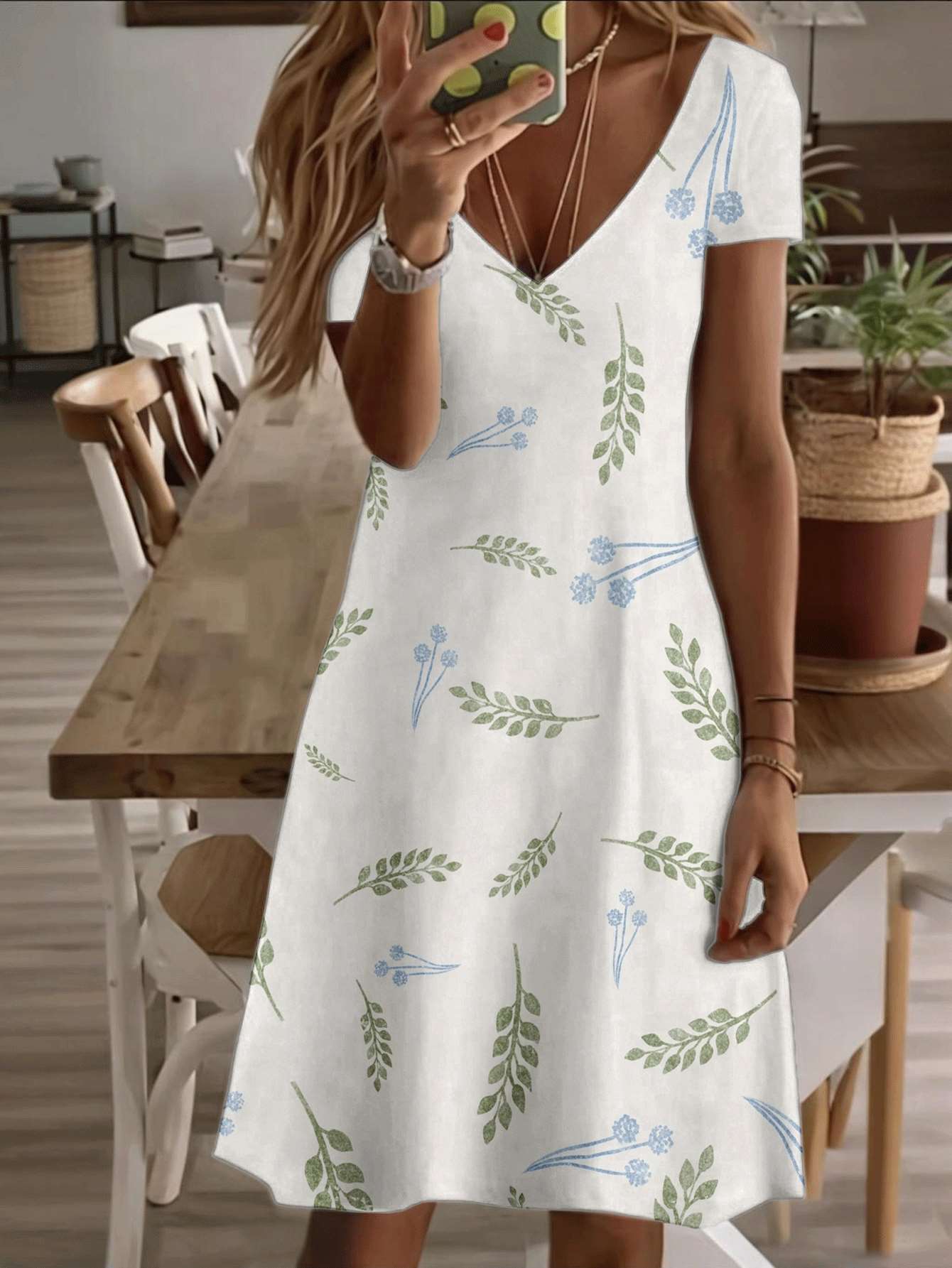 Vneck shortsleeve midi dress women floral leaf print pattern 3D premium printing durable casual fashion summer elegant breathable lightweight soft fab 7XL дубильна кора
Vneck shortsleeve midi dress women floral leaf print pattern 3D premium printing durable casual fashion summer elegant breathable lightweight soft fab 7XL дубильна кора