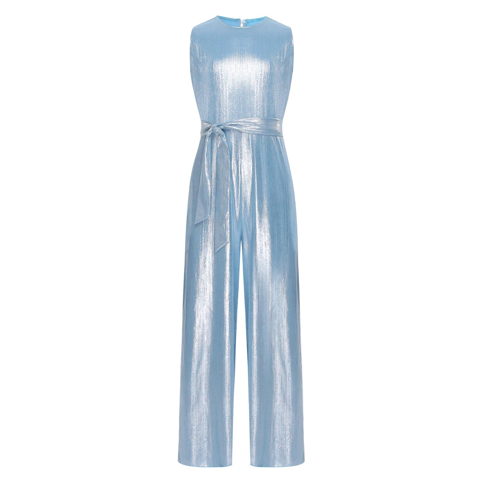 Girls Birthday Pageant Jumpsuit Sleeveless Round Neck Metallic Ribbed Romper Wide Leg Bodysuit Belt Detail 5-6 Years світло-синій колір
Girls Birthday Pageant Jumpsuit Sleeveless Round Neck Metallic Ribbed Romper Wide Leg Bodysuit Belt Detail 5-6 Years світло-синій колір