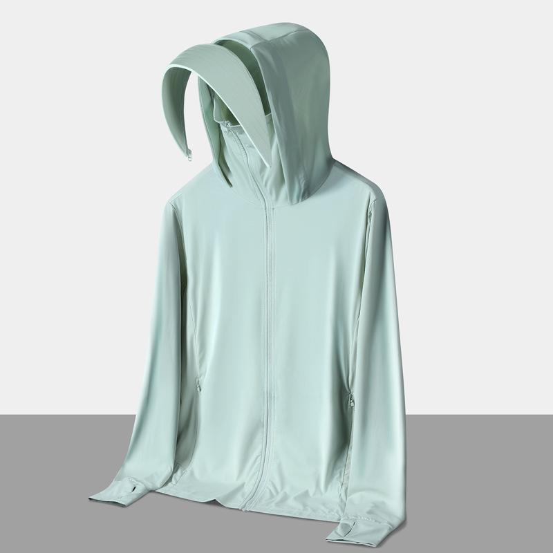 Унисекс Куртка от солнца UPF50+ со съемным козырьком – Летняя уличная из ледяной пряжи, защита от УФ-лучей L