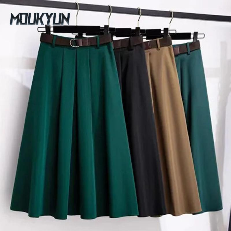 Women Midi Skirt Solid Color High Waist Large Hem Design A-Line Skirt with Belt Soft L чорний
Women Midi Skirt Solid Color High Waist Large Hem Design A-Line Skirt with Belt Soft L чорний