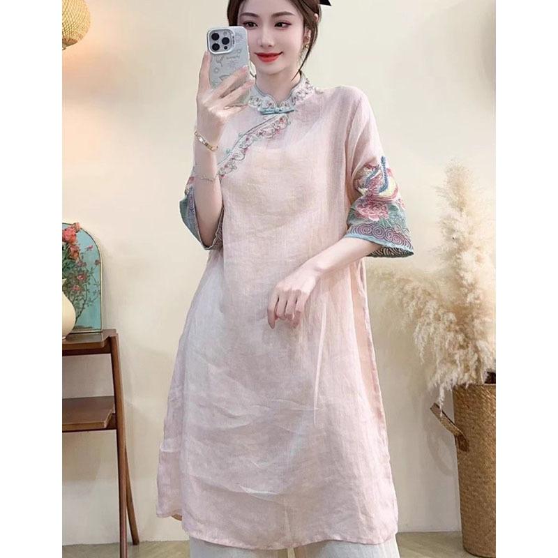 Women s Spring Summer New Chinese Style Cotton Linen Dress Mandarin Collar Frog Button Heavy Embroidery Loose Zen Literary Slimming Midi Dress 4XL рожевий
Women s Spring Summer New Chinese Style Cotton Linen Dress Mandarin Collar Frog Button Heavy Embroidery Loose Zen Literary Slimming Midi Dress 4XL рожевий
