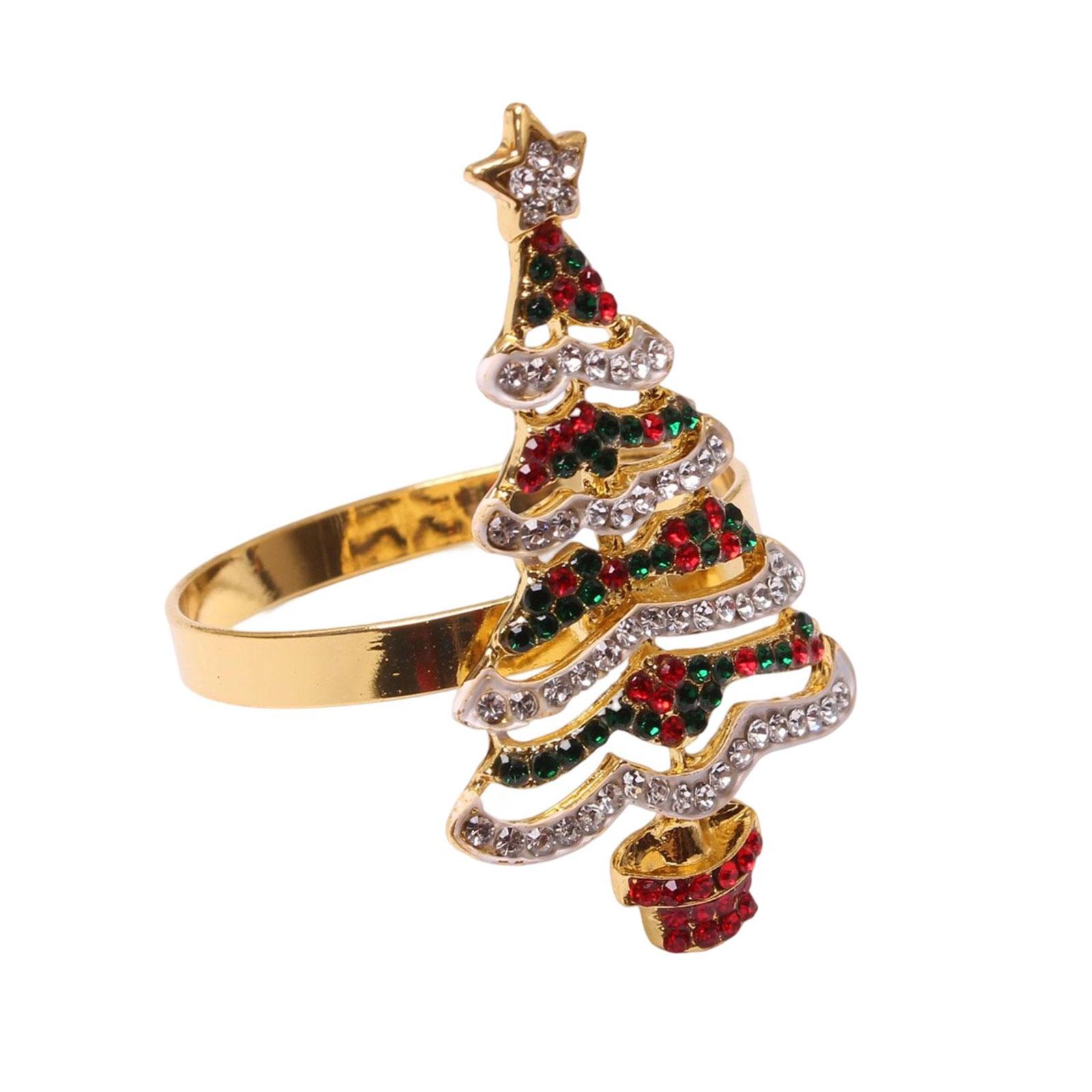 Элегантные металлические рождественские кольца для салфеток в виде елки с блестящими стразами, держатель для салфеток для праздничного украшения стола