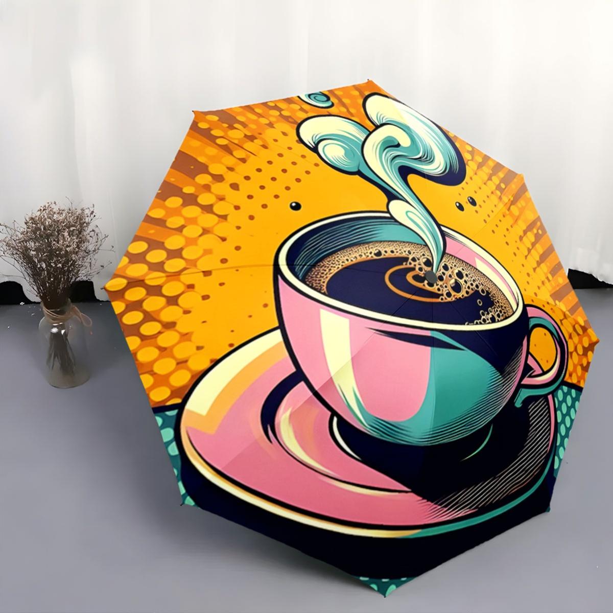 Automatic Open/Close Umbrella with Coffee Cup Design - Retro Pop Art Umbrella, Compact Folding Umbrella with 8-Rib Strong Fram
Automatic Open/Close Umbrella with Coffee Cup Design - Retro Pop Art Umbrella, Compact Folding Umbrella with 8-Rib Strong Fram