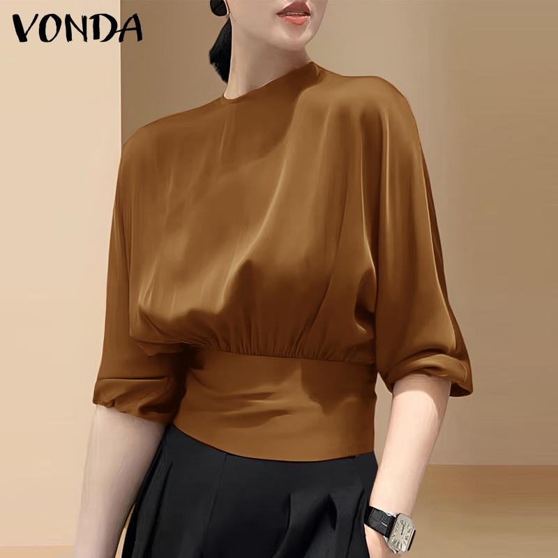 VONDA женская летняя однотонная свободная блузка с круглым вырезом, рукавами 3/4, рюшами и нерегулярным подолом
VONDA женская летняя однотонная свободная блузка с круглым вырезом, рукавами 3/4, рюшами и нерегулярным подолом