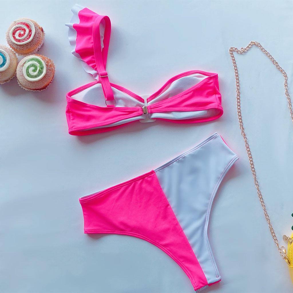 Buy Women Sexy Patchwork Ruffles Buckle Bikini Push Up Padded Swimwear