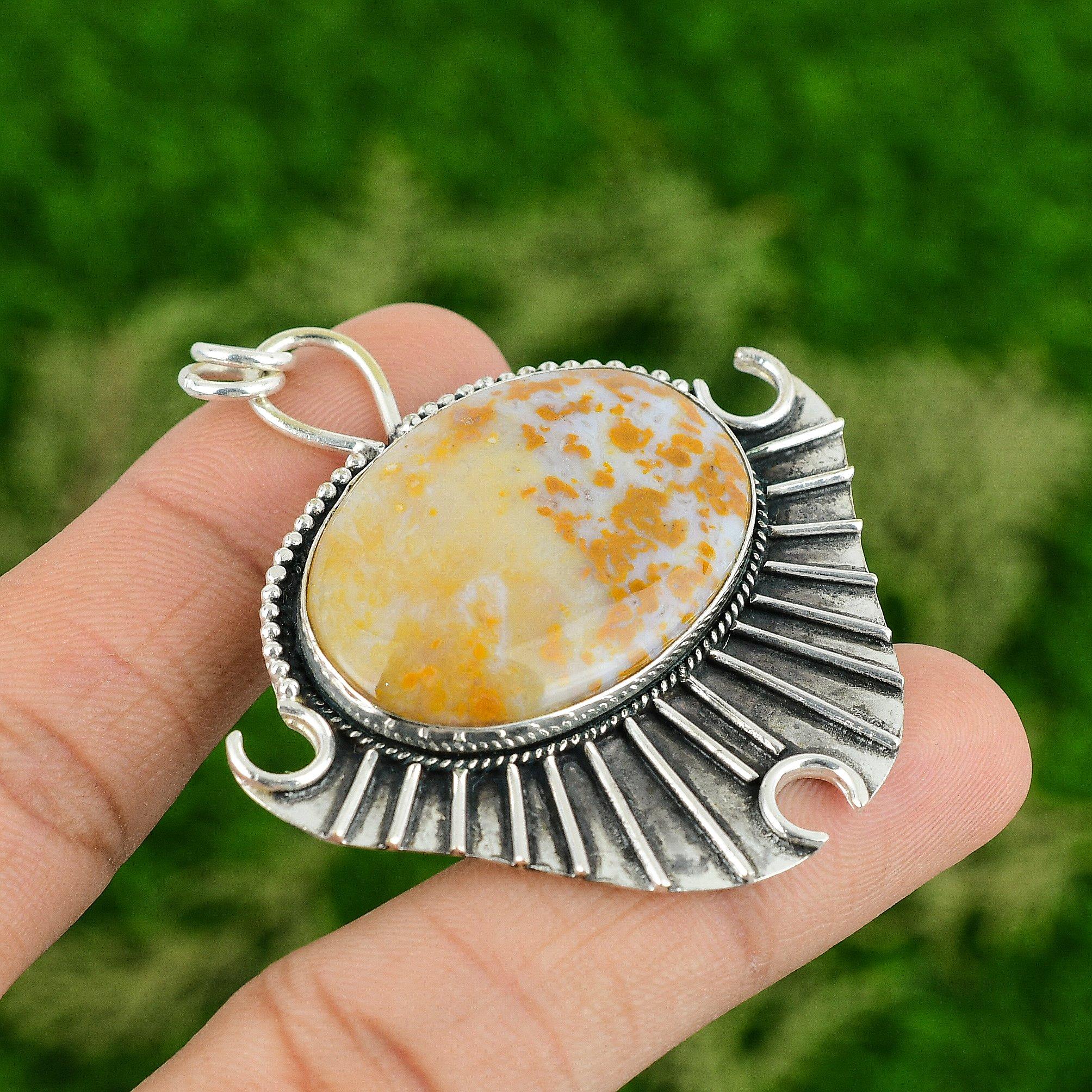 Oval Polka Dot Agate Gemstone 925 Sterling Silver Bezel Wedding Elegant Pendant
Oval Polka Dot Agate Gemstone 925 Sterling Silver Bezel Wedding Elegant Pendant