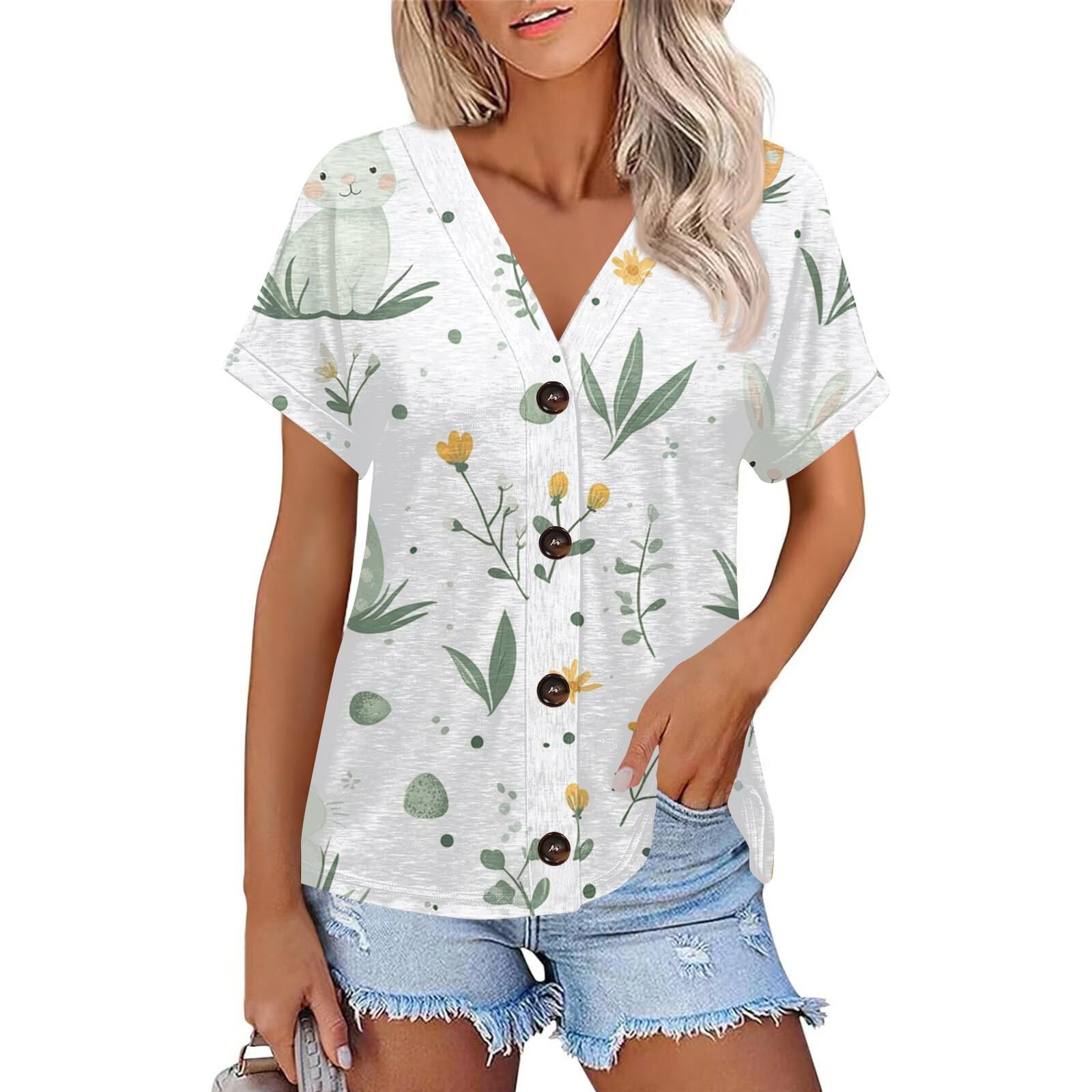 Женская модная футболка с коротким рукавом и V-образным вырезом с пасхальным принтом, повседневная футболка на пуговицах XXL белый
Женская модная футболка с коротким рукавом и V-образным вырезом с пасхальным принтом, повседневная футболка на пуговицах XXL белый