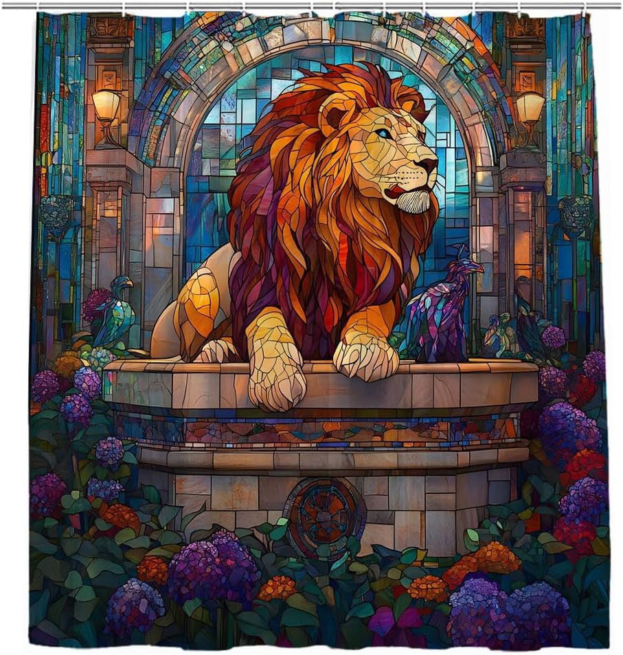 Lion Shower Curtain Stained Glass Tropical Jungle Wild Animal Purple Flower Vintage Afican Safari Forest Oil Painting Nature W60H190(CM)-1 Pcs
Lion Shower Curtain Stained Glass Tropical Jungle Wild Animal Purple Flower Vintage Afican Safari Forest Oil Painting Nature W60H190(CM)-1 Pcs