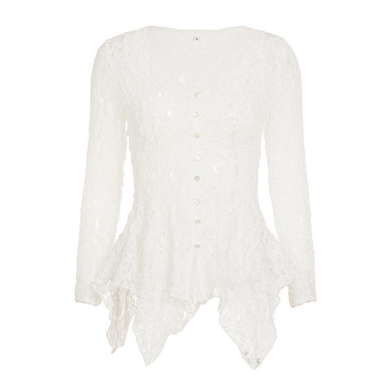 European & American V-Neck Lace Button Cardigan - Slim Fit, Solid Color, Flare Long Sleeves, Slit Design Medium
European & American V-Neck Lace Button Cardigan - Slim Fit, Solid Color, Flare Long Sleeves, Slit Design Medium