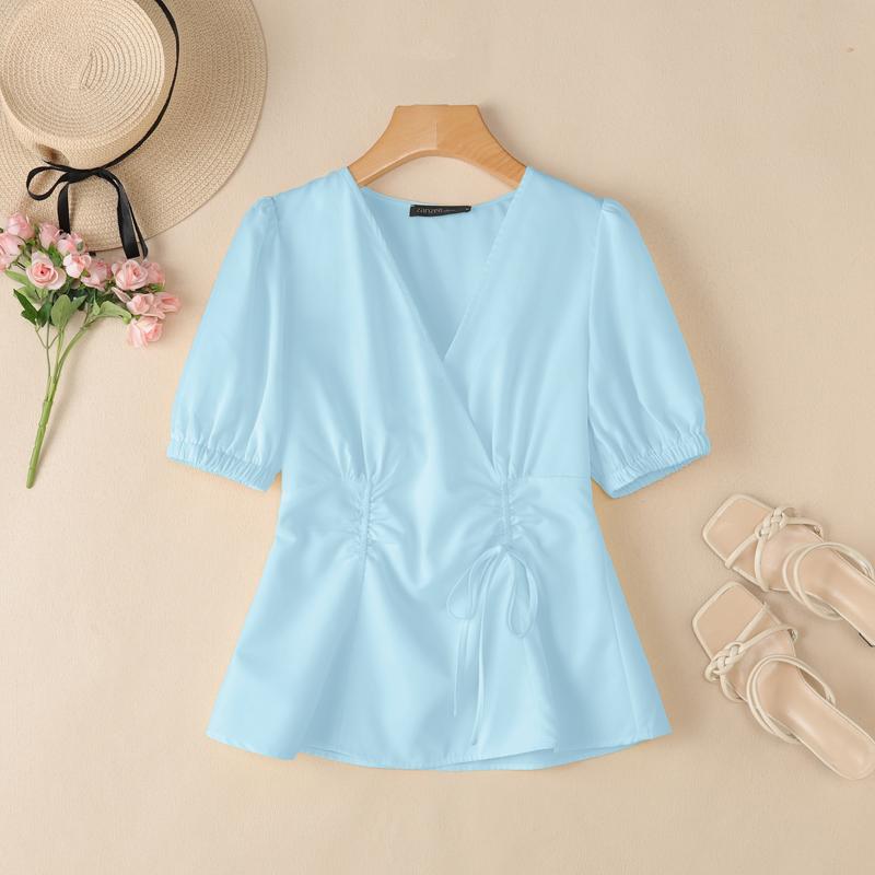 ZANZEA Женская повседневная блузка с V-образным вырезом, летняя, с коротким рукавом, однотонная 5XL синий
ZANZEA Женская повседневная блузка с V-образным вырезом, летняя, с коротким рукавом, однотонная 5XL синий