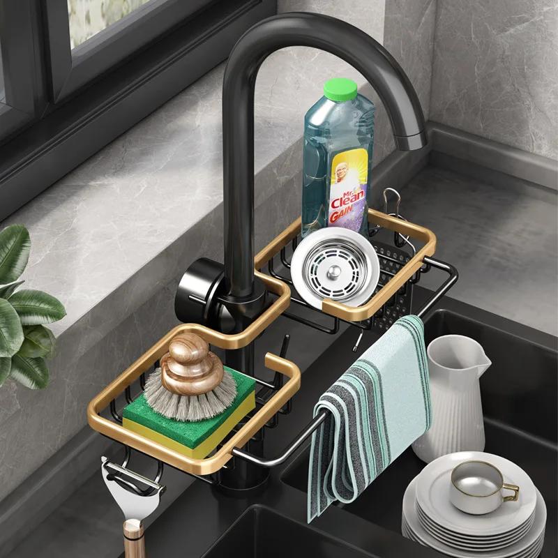 Kitchen Organizer Faucet Shelf Gold Non-perforated Space Aluminum Sink Sponge Wipe Draining Hanging Basket Bathroom Accessories
Kitchen Organizer Faucet Shelf Gold Non-perforated Space Aluminum Sink Sponge Wipe Draining Hanging Basket Bathroom Accessories