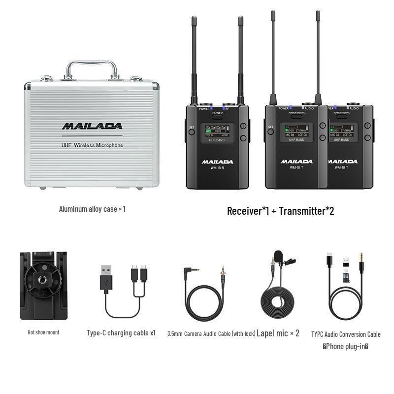 Mai Lada WM18 Wireless Lavalier Microphone: True Diversity Mic for Mobile, Live Streaming, Camera Recording, Interviews.
Mai Lada WM18 Wireless Lavalier Microphone: True Diversity Mic for Mobile, Live Streaming, Camera Recording, Interviews.