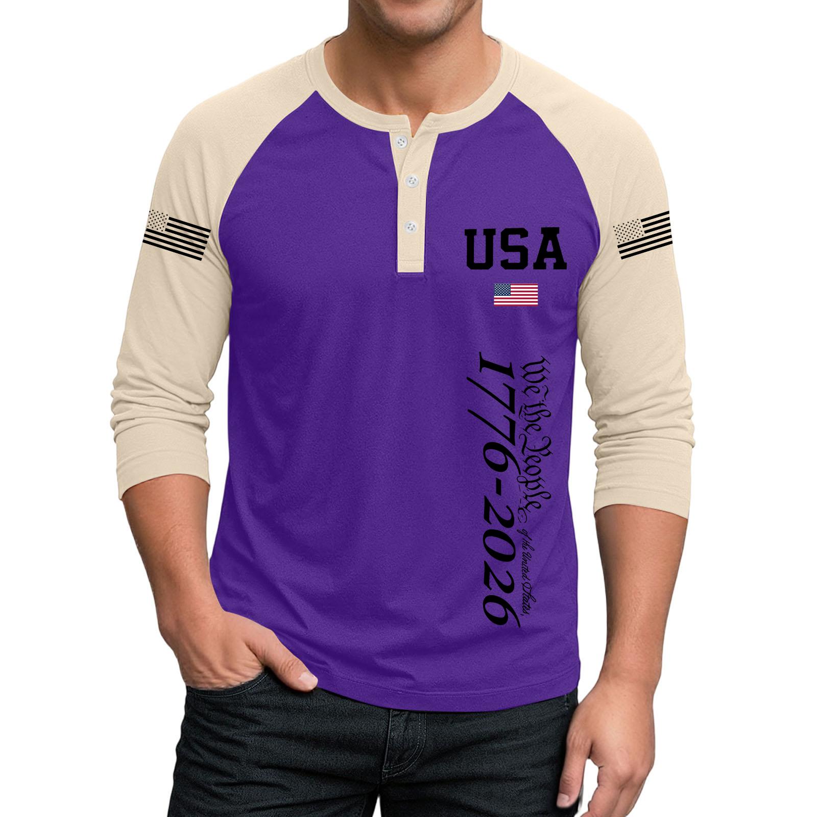 Men Henley Neck Raglan Sleeve Three Quarter Length Top with USA Themed Graphic Print and Button Front Casual Fit Shirt L
Men Henley Neck Raglan Sleeve Three Quarter Length Top with USA Themed Graphic Print and Button Front Casual Fit Shirt L