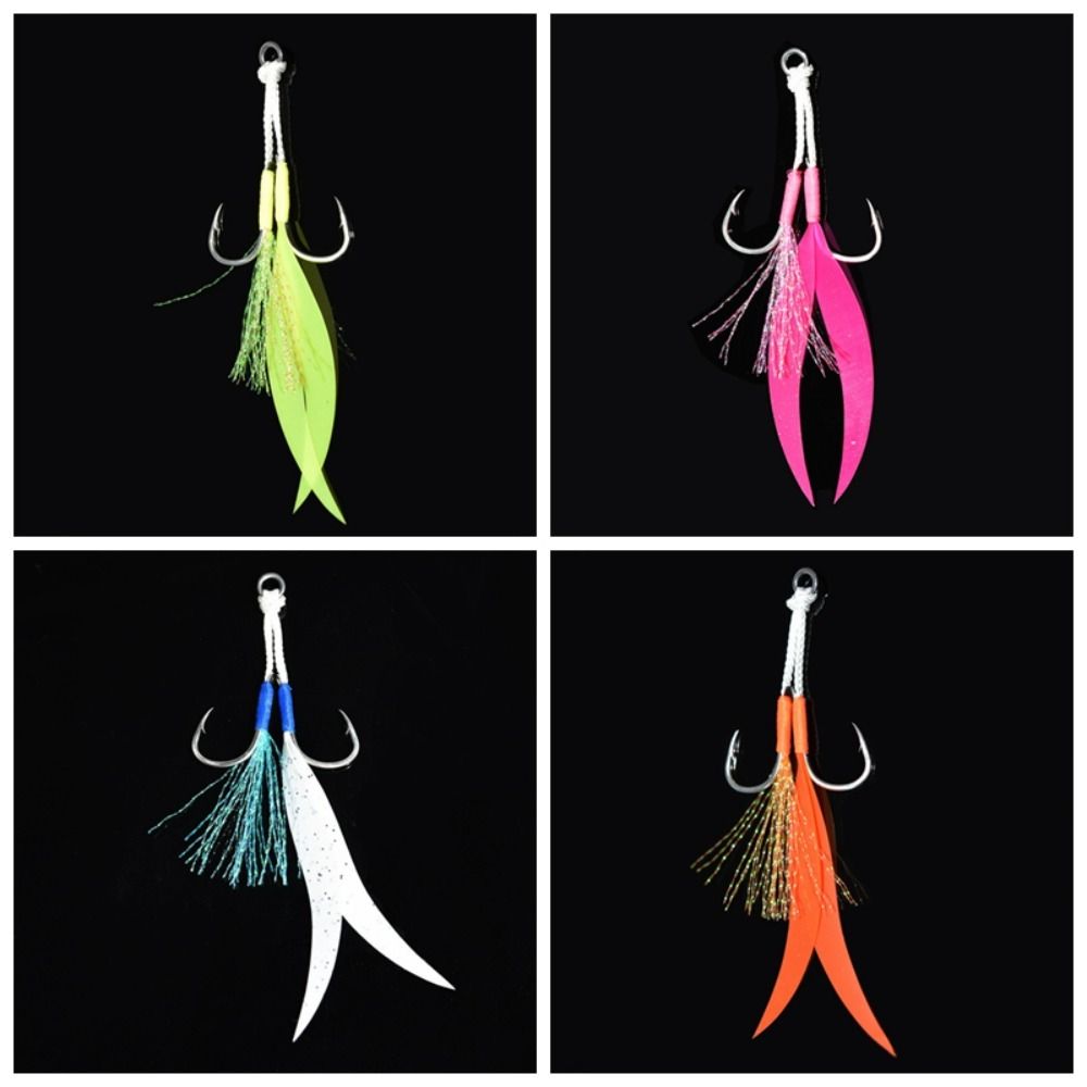 2pcs Sharp Silicone Skirt Double Assist Hook Corrosion Resistance Lures Squid Skirts Ocean Boat