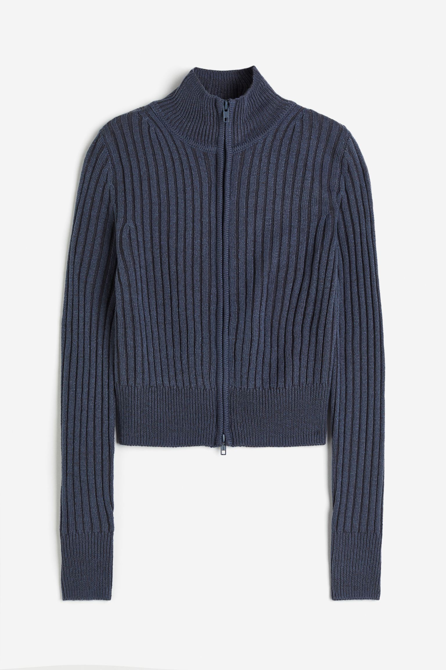 Rib-knit zip-through cardigan