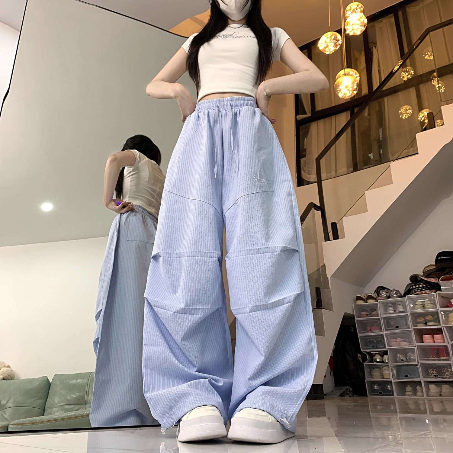 American Vintage Work Pants for Women Spring Summer Pleated Striped Drooping Machete style Pants, High Waist Wide Leg Trousers in Ins Style S
American Vintage Work Pants for Women Spring Summer Pleated Striped Drooping Machete style Pants, High Waist Wide Leg Trousers in Ins Style S