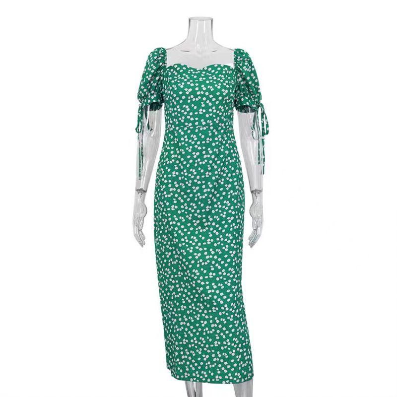French Summer Floral Puff Sleeves off-Neck Dress One Line Collar Printed Dress Green M
French Summer Floral Puff Sleeves off-Neck Dress One Line Collar Printed Dress Green M