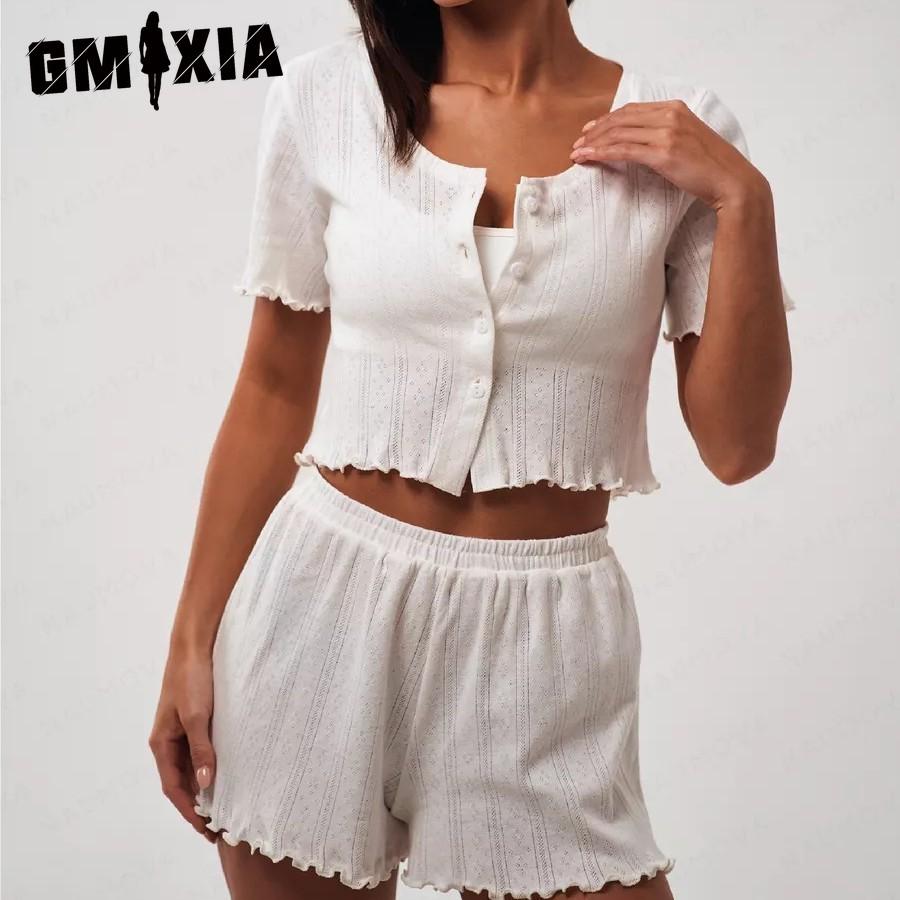 GMXIA Pajamas Knitted Cotton Sexy Hollow Button Cardigan Wooden Ear Edge Short Sleeve Shorts Loungewear Two-piece Set S светло-синий
GMXIA Pajamas Knitted Cotton Sexy Hollow Button Cardigan Wooden Ear Edge Short Sleeve Shorts Loungewear Two-piece Set S светло-синий