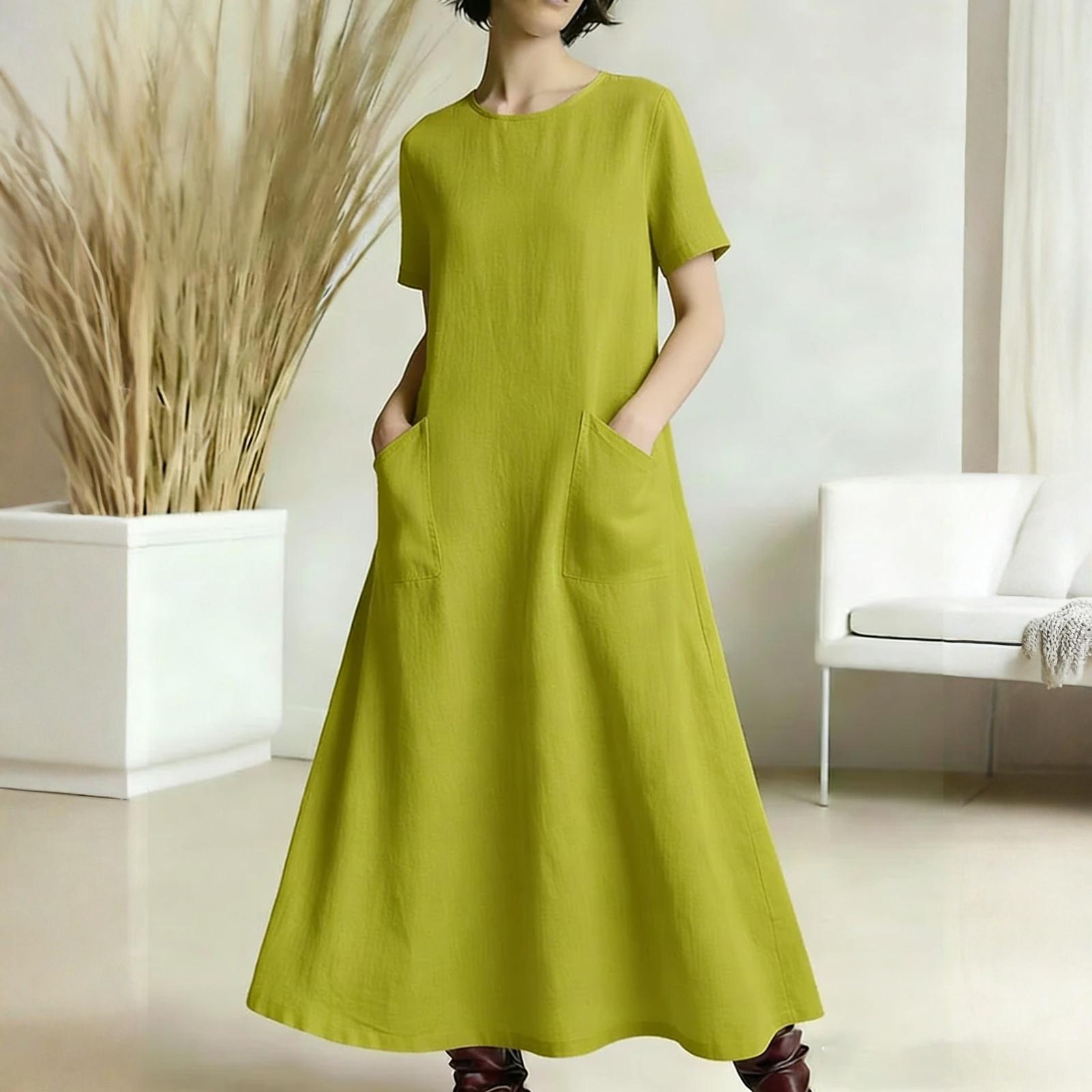 Women s Round-neck Short-sleeved -color Mid-length Loose-fitting Dress With Large Pockets And Casual XL жовтий
Women s Round-neck Short-sleeved -color Mid-length Loose-fitting Dress With Large Pockets And Casual XL жовтий