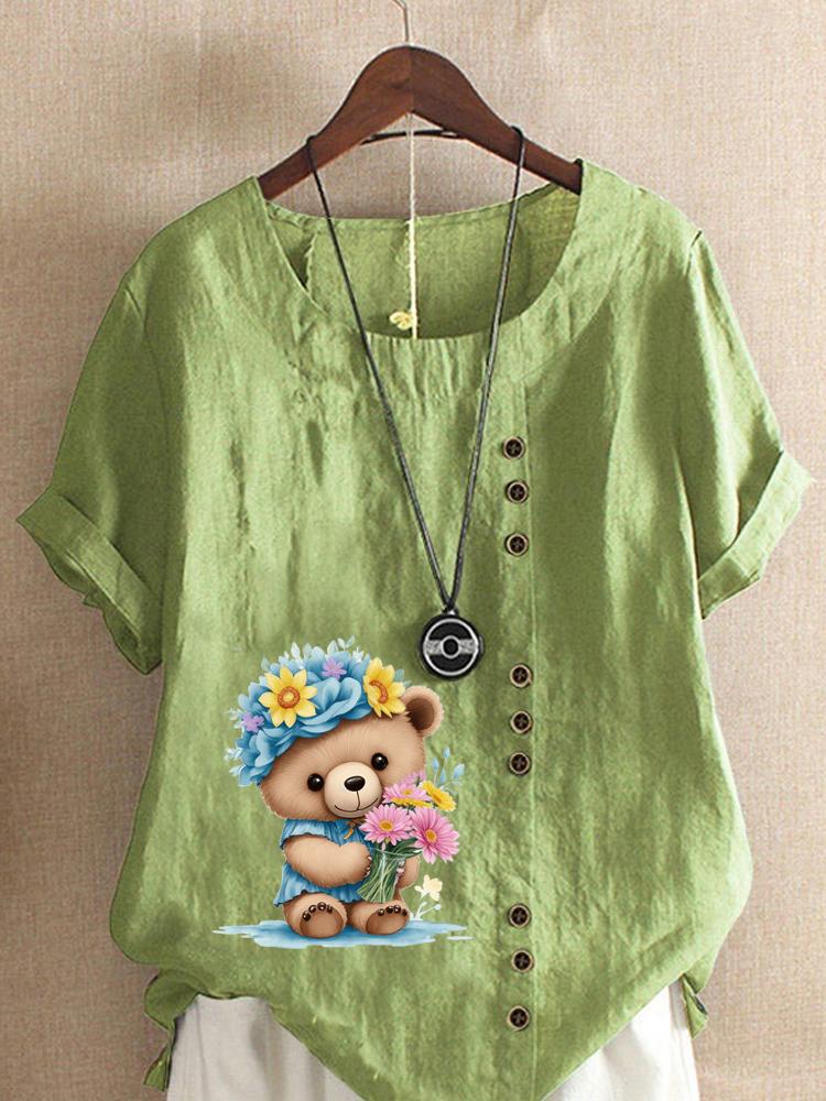 Women s Fashion Flower Bear Print Casual Cotton Linen Short Sleeve Round Neck T-shirt Shirt Leisure Loose Summer Blouse Tops 5XL зелений
Women s Fashion Flower Bear Print Casual Cotton Linen Short Sleeve Round Neck T-shirt Shirt Leisure Loose Summer Blouse Tops 5XL зелений