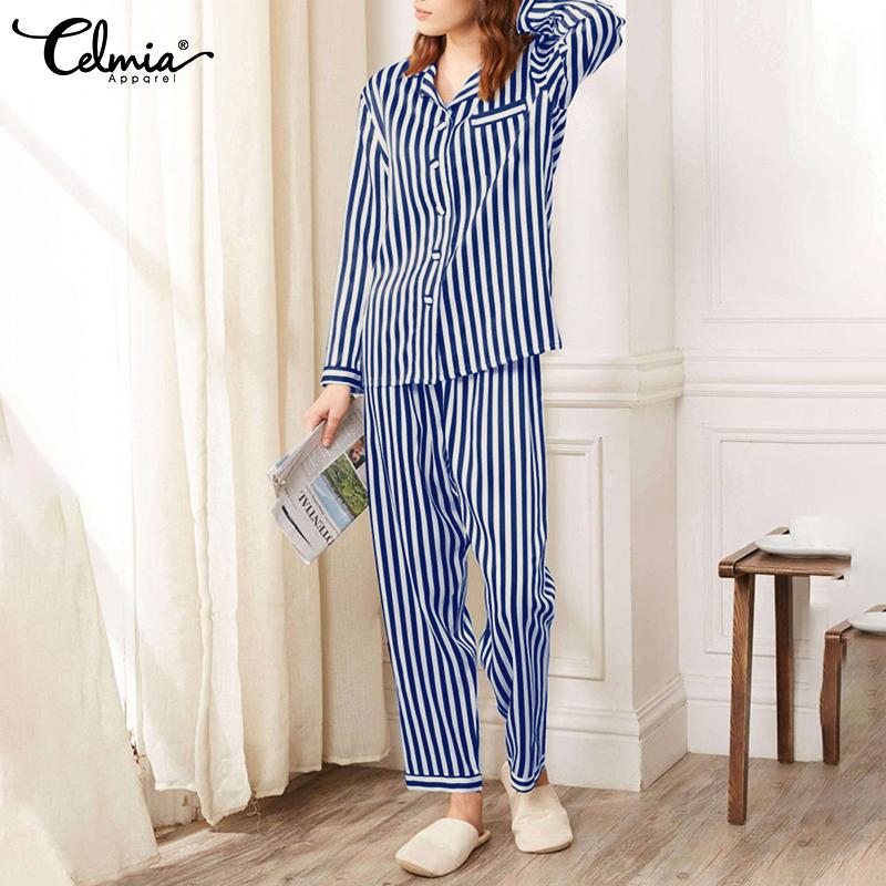 Celmia Spring Two Piece Sets Womens Fashion Sleepwear Полосатые длинные рукава Топы и широкие брюки Для ног Повседневная свободная домашняя одежда Пижама Плюс Размер
Celmia Spring Two Piece Sets Womens Fashion Sleepwear Полосатые длинные рукава Топы и широкие брюки Для ног Повседневная свободная домашняя одежда Пижама Плюс Размер