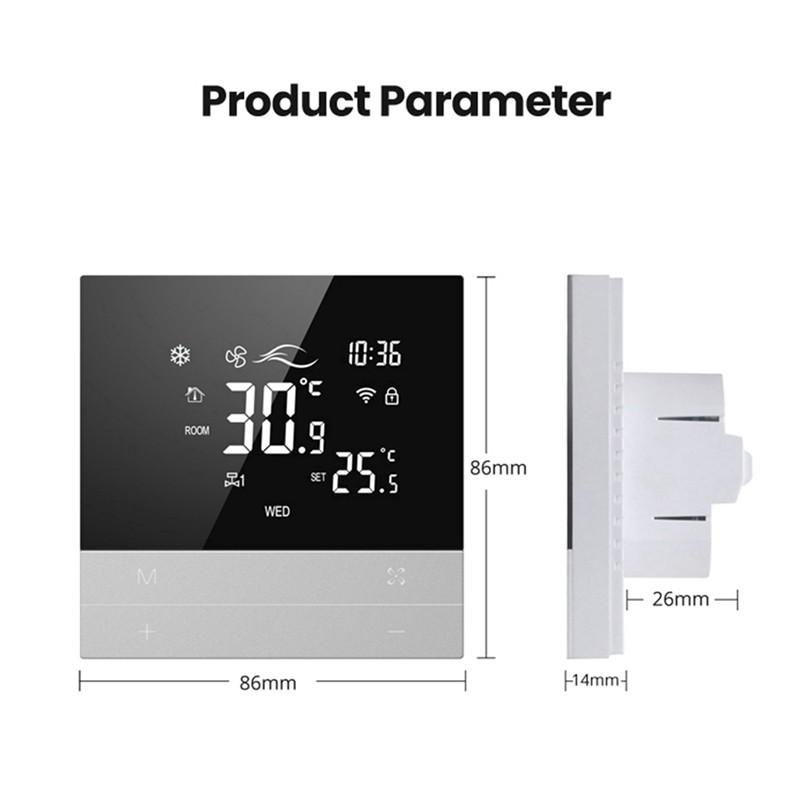 3 Speed Fan WiFi Smart Thermostat Switch Heating Cool Coil Unit Voice Temperature Controller Control Panel
3 Speed Fan WiFi Smart Thermostat Switch Heating Cool Coil Unit Voice Temperature Controller Control Panel